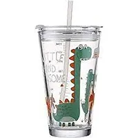 Prachi Creation Glass Tumbler with Lid and Straw Coffee Mug Tea Cup Travel Mug Smoothies Fruit Juice Bottle for Home and Office Milk Thick Shake Mug Juice Mug  Transparent Color-thumb1