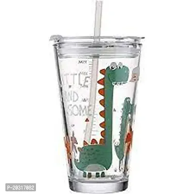 Prachi Creation Glass Tumbler with Lid and Straw Coffee Mug Tea Cup Travel Mug Smoothies Fruit Juice Bottle for Home and Office Milk Thick Shake Mug Juice Mug  Transparent Color-thumb2