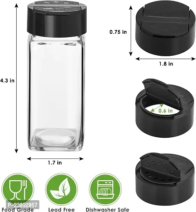 Pack Of 5 Sifter Cap Square Glass Spice Jar with Black Two Sided Sifter (shaker holes/pour open) and Freshness Seal for a professional look 120ml- Multi color-thumb3