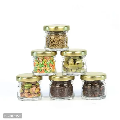 Very Small Glass Jar Coming with Metal Golden Color Air Tight and Rust Proof Cap Capacity 35 ml Pack of 6-multi color