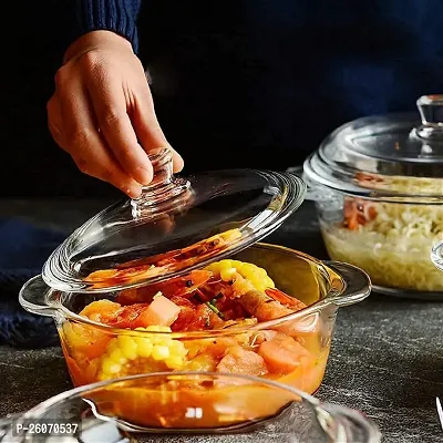 Deep Round Glass Casserole Oven and Microwave Safe Serving Bowl with See Through Top Lid - (1000 ML)-thumb0
