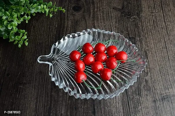 Glass Small Beautiful Leaf Shape Tray Plate for Serving Dry Fruits, Fruits, Snacks, Sweets, Chocolates for Home Decoration, Living Room-thumb0