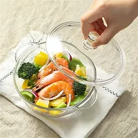 Deep Round Glass Casserole Oven and Microwave Safe Serving Bowl with See Through Top Lid - (1000 ML)-thumb2