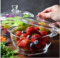 Deep Round Glass Casserole Oven and Microwave Safe Serving Bowl with See Through Top Lid - (1000 ML)-thumb3