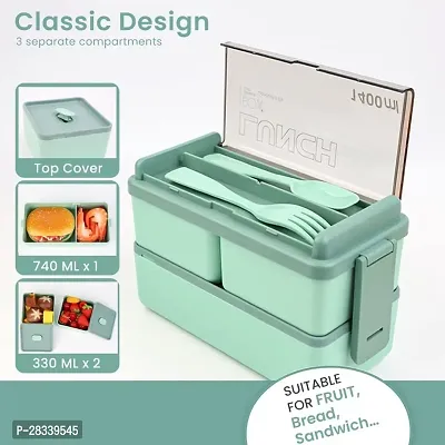 Double-Layer Square Lunch Box With 3 Compartment Tiffin-thumb5