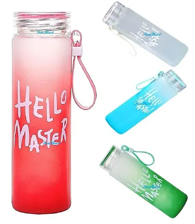 Funeiko Hello Master Borosilicate Water Bottle ? Transparent Water Bottle for Home, Office, Gym, Picnic and Travelling ? Stylish Glass Bottle (Random Color Dispatch) ? 1 PCS - 480ML