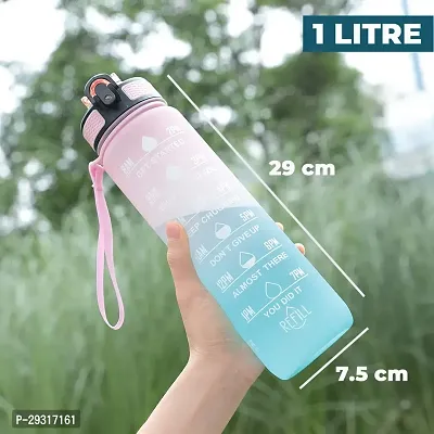 1 litre Motivational Fitness Sport Water Bottle with Straw  Time Maker, Leak-proof, BPA-free, Tritan, Toxin Free Plastic Drink Bottle Design for Girls, Boy, Cycling, School  Office-thumb4