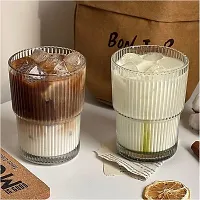 450ml Drink Coffee Glass Cup with Lid and Straw (450ML Stripe Mug / 1Pcs)-thumb2