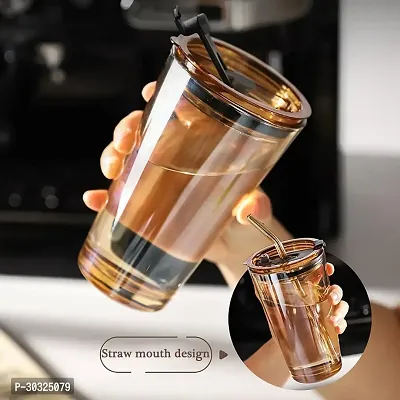 Leather Sleeve Glass Coffee Mug with Straw (470ML, , 1Pcs)-thumb5