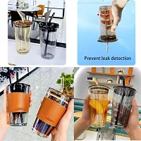 Leather Sleeve Glass Coffee Mug with Straw (470ML, , 1Pcs)-thumb2