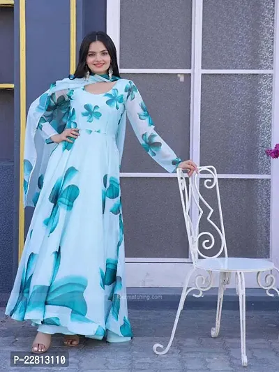Elegant Floral Print Georgette Blend Stitched Anarkali Gown for Women-thumb0