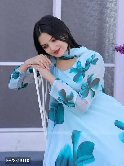 Elegant Floral Print Georgette Blend Stitched Anarkali Gown for Women-thumb3