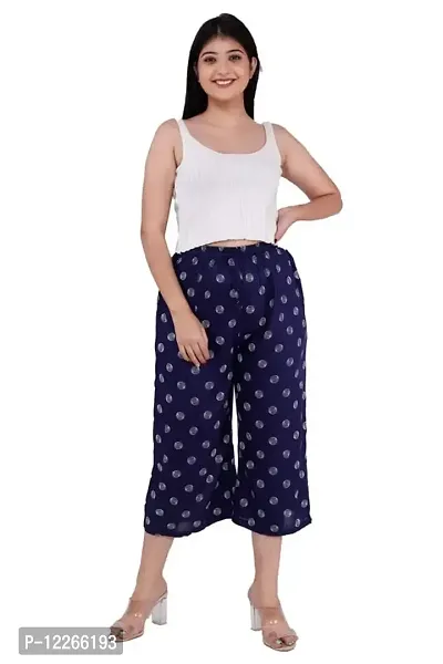 UB WOLF Blue Printed 100% Rayon with 40 KG Quality |Night Wear| Yoga| Exercise Capri for Women(Pack of 2)-Free Size