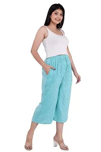 UB WOLF Sky Blue Printed 100% Rayon with 40 KG Quality |Night Wear| Yoga| Exercise Capri for Women(Pack of 2)-Free Size-thumb3