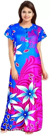 Elegant Blue Cotton Printed Nighty For Women-thumb0