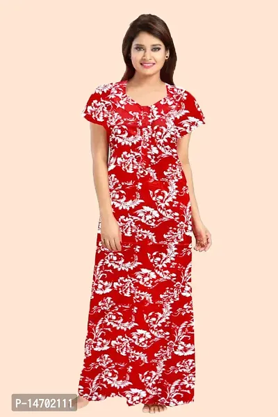 Elegant Red Cotton Printed Nighty For Women-thumb0