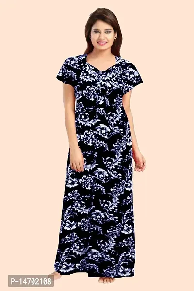 Elegant Blue Cotton Printed Nighty For Women