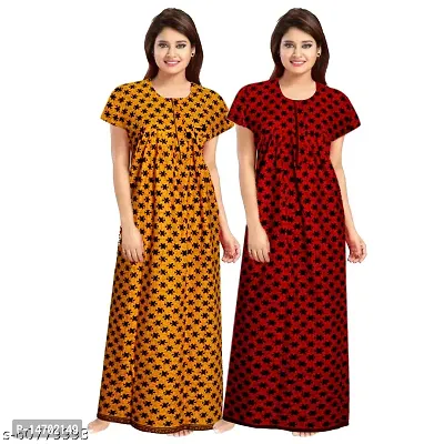 Elegant Red Cotton Printed Nighty Set For Women Pack Of 2