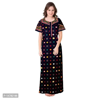 Elegant Blue Cotton Printed Nighty For Women-thumb0