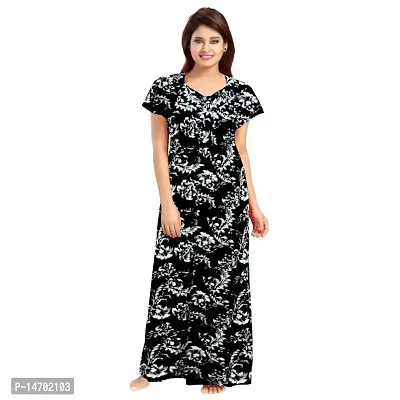 Elegant Blue Cotton Printed Nighty For Women-thumb0