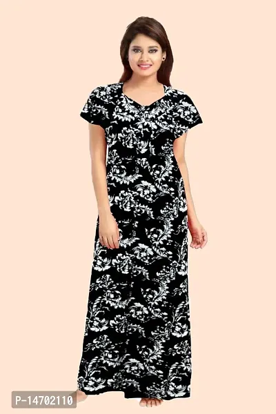 Elegant Black Cotton Printed Nighty For Women-thumb0