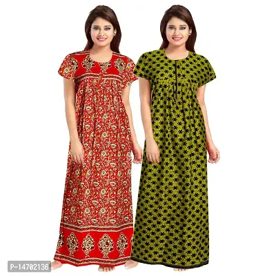 Elegant Red Cotton Printed Nighty Set For Women Pack Of 2