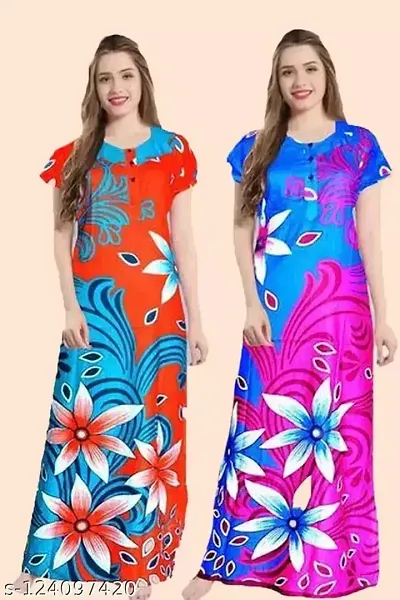Floral Print Jaipuri Nighty/Night Gown Combo 2