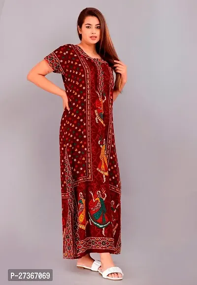 Elegant Multicoloured Cotton Printed Nighty For Women