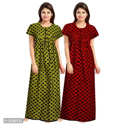 Elegant Green Cotton Printed Nighty Set For Women Pack Of 2-thumb0