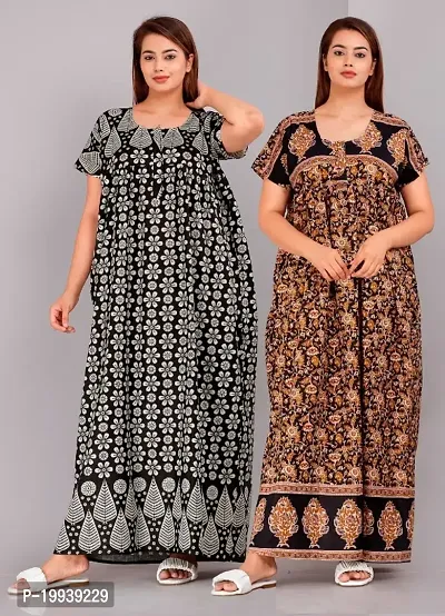 Trending Womens Printed Cotton Round Neck Full Length Nightwear Night Gown Kaftan Nighty-thumb0