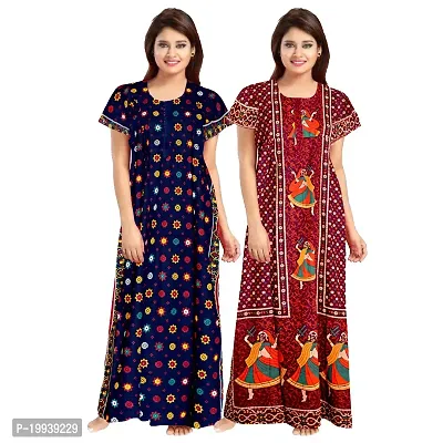 Trending Womens Printed Cotton Round Neck Full Length Nightwear Night Gown Kaftan Nighty-thumb2