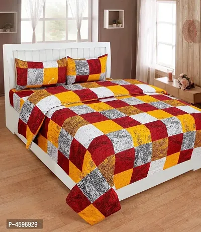 Multicolored Block Print Polycotton Double  Bedsheet With 2 Pillow Covers-thumb0