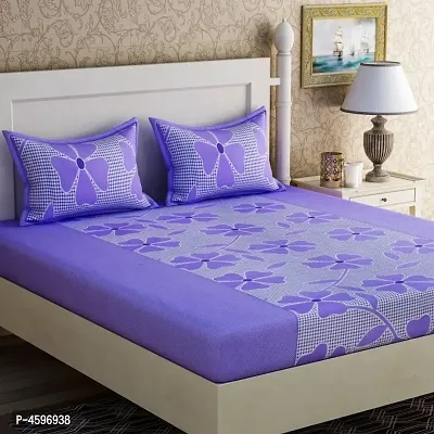 Polycotton Purple Floral Print Double Bedsheet With 2 Pillow Covers-thumb0