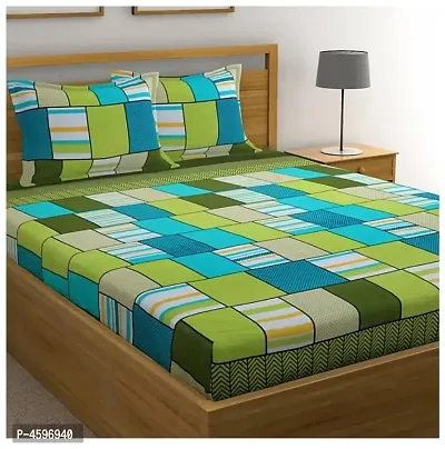 Multicolored Printed Double Bedsheet With 2 Pillow Covers