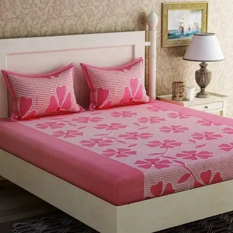 Polycotton Floral Printed Double Bedsheet with 2 Pillow Covers