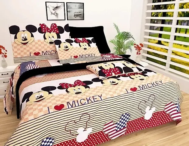 Printed Polycotton Double Bedsheet with 2 Pillow Covers