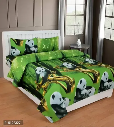 Green Printed Polycotton Double Bedsheet With Two Pillow Covers