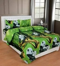 Green Printed Polycotton Double Bedsheet With Two Pillow Covers-thumb1