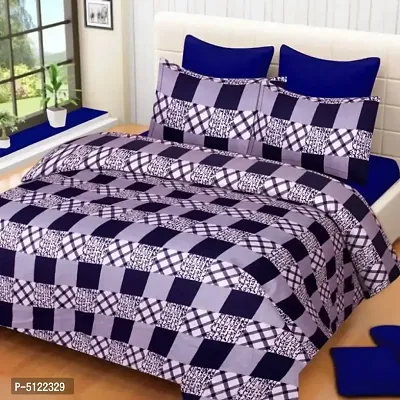 Comfortable Purple Polycotton 3D Printed Double Bedsheet With Two Pillow Covers-thumb0