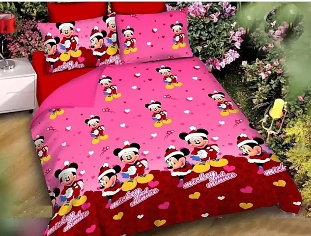 Polycotton Double Bedsheet with 2 Pillow Covers for Kids