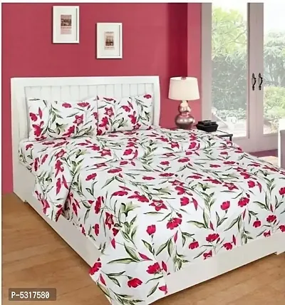 Polycotton Floral Print 1 Bedsheet with 2 Pillowcovers-thumb0