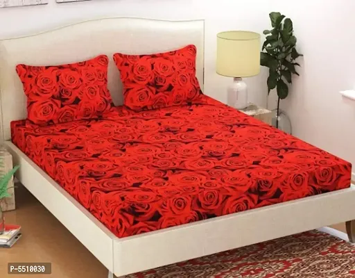 Trendy Attractive Orange Microfiber 3d Printed Double Bedsheet with Two Pillow Covers-thumb0