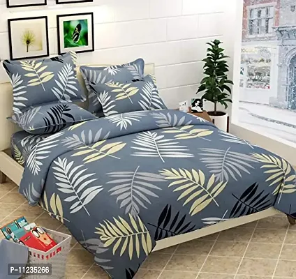 Grey  Printed Polycotton double Bedsheet With 2 Pillow Covers