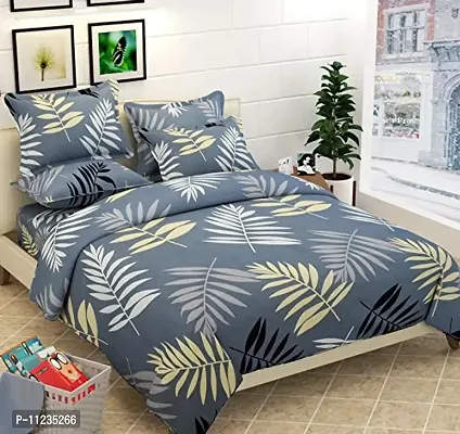 Grey  Printed Polycotton double Bedsheet With 2 Pillow Covers-thumb0