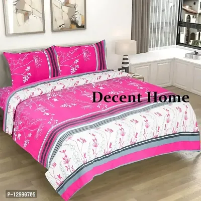 Beautiful Glace Cotton Printed Double Bedsheet with Two Pillow Covers-thumb0