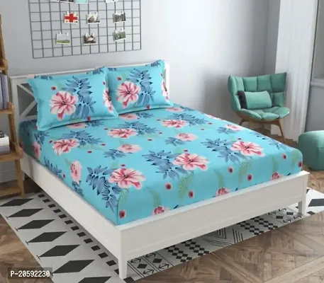 Fancy Glace Cotton Fitted Printed Bedsheet with 2 Pillow Covers