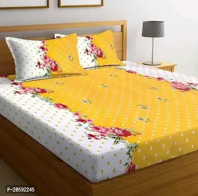 Fancy Glace Cotton Fitted Printed Bedsheet with 2 Pillow Covers