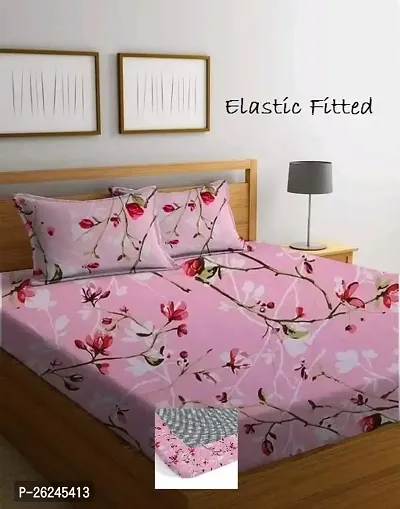 Fancy Glace Cotton Fitted Printed Bedsheet With 2 Pillow Covers