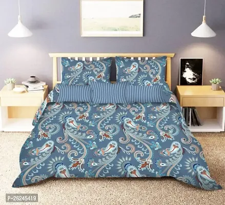 Fancy Glace Cotton Fitted Printed Bedsheet With 2 Pillow Covers-thumb0