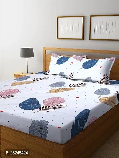 Fancy Glace Cotton Fitted Printed Bedsheet With 2 Pillow Covers-thumb0